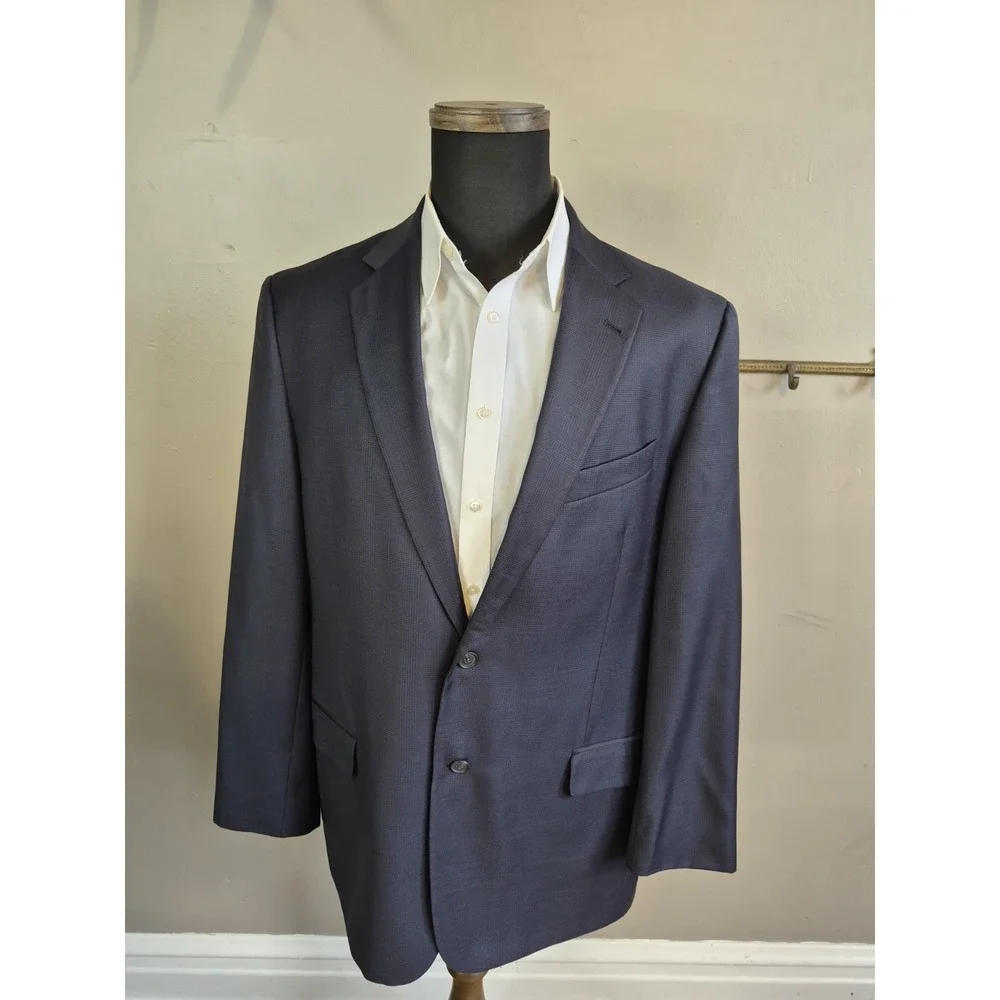 Joseph Abboud Mens Wool Sports Coat 44L Blue Plaid Made in USA 2 Button Jacket
